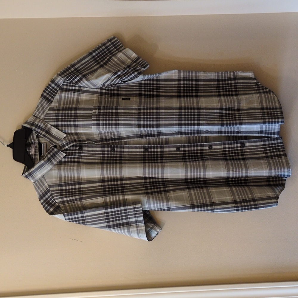 Columbia Men's Black and White Plaid Button Down Shirt Men's L